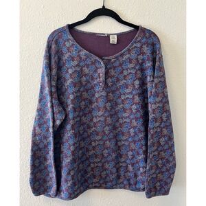 Vintage 90's Women's Henley Thermal Shirt Size 16-18W Purple Floral Boxy